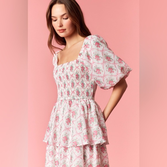 Peach Love California Pink Floral Midi Dress - Picture 2 of 7